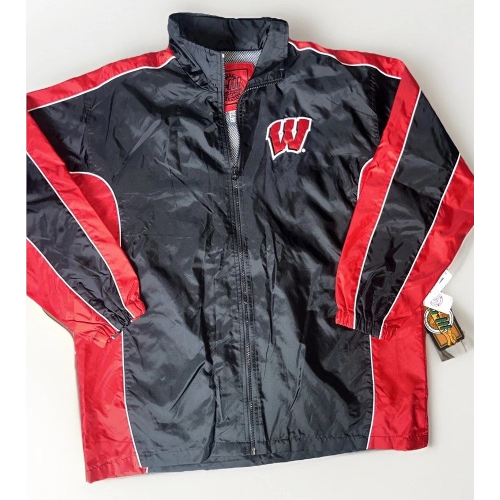 Wisconsin Badgers Windbreaker Jacket XL Men's Full Zip G-III Black Red Sewn NWT - Picture 14 of 14